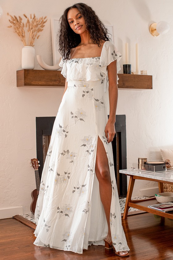 White Maxi Dress - Floral Print Dress ...